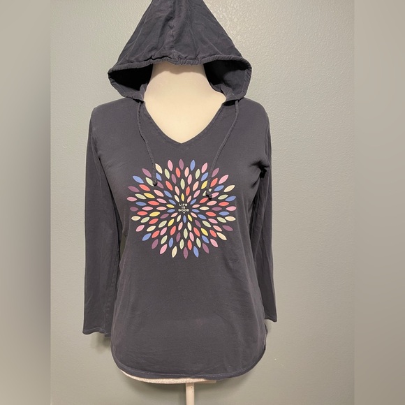 Life Is Good Tops - Life Is Good Pretty Flower Burst Gray Hoodie Crusher Top Cozycore Lounge Small